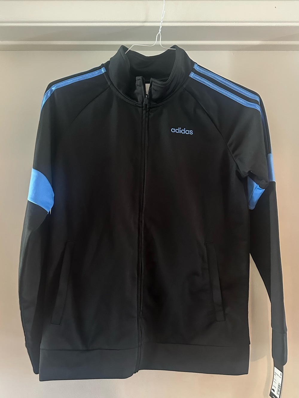 adidas boy’s Black Track Jacket with Blue Accents